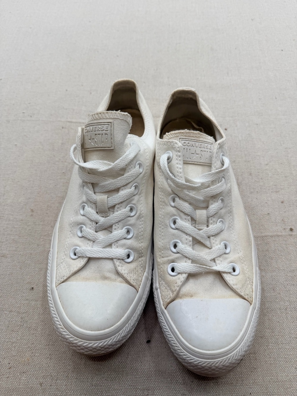 Converse White Canvas Low-Top Sneakers with White Laces